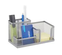 Relaxdays 10022479_55 Organizer da Scrivania Ufficio, con Portapenne & Porta-Foglietti, HxLxP: 10x18,5x9,5 cm, Argentato