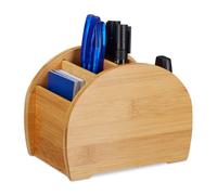 Relaxdays Portapenne da scrivania in bambù 4 scomparti aspetto naturale leggero TG 12x16x10,5 cm