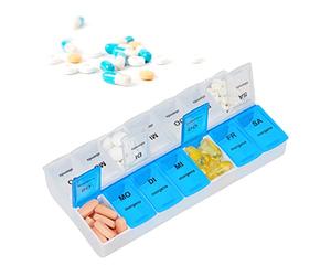 Relaxdays Portapillole 7 Giorni, Scomparti Mattino e Sera, in Tedesco, Contenitore per Farmaci Settimanale, Bianco Blu