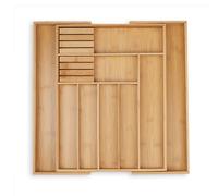 Relaxdays Portaposate da Cassetto, Regolabile 7-9 Scomparti, 5,5x45x44,5 cm, con 2 Ceppi Portacoltelli, Bambù, Naturale