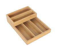 Relaxdays Portaposate bambù, Set 2 pz, 6 Scomparti impilabili, Inserto cassetto salvaspazio, Naturale, Fibra di Legno, 7 x 21 x 30 cm