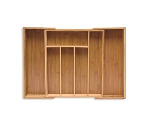 relaxdays Portaposate Cassetto, Regolabile, Divisore Alto in Bambù, 5,5 x 39 x 35,5 cm, Organizer da Cucina, naturale