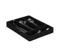 relaxdays Portaposate, Divisore per Posate da Cassetto, 4 Scomparti, Utensili, Intrecciato, HxLxP: 4,5x26x36 cm, Nero