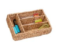 Relaxdays Portaposate da Cassetto, 4 Scomparti Posate, 10,5x42x29 cm, Cestino Giacinto Acquatico Intrecciato, Naturale, Fibra vegetale