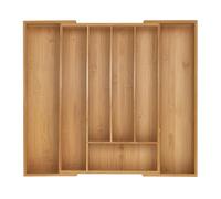 Relaxdays Portaposate da Cassetto Allungabile, Divisorio a 5-7 Scomparti per Posate, 5 x 31-50 x 45 cm, bambù, Naturale, Silicone