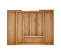 Relaxdays Portaposate da Cassetto Allungabile, Divisorio a 5-7 Scomparti per Posate, 5x28-44,5x33,5 cm, bambù, Naturale, Silicone