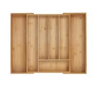 Relaxdays Portaposate da Cassetto Allungabile, Divisorio a 5-7 Scomparti per Posate, 5x32,5-53,5x43 cm, bambù, Naturale