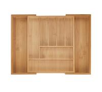 Relaxdays Portaposate da Cassetto Allungabile, Divisorio a 7-9 Scomparti per Posate, 5x28-44,5x33,5 cm, bambù, Naturale, Silicone