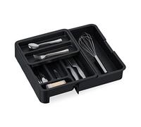 Relaxdays Portaposate da Cassetto Allungabile, HLP 6,5 x 23,5-40 x 31,5 cm, 7 Scomparti, Divisore per Posate, Nero, 6.5 x 23.5 x 31.5 cm