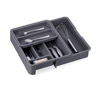 Relaxdays Portaposate da Cassetto Allungabile, HLP 6,5 x 23,5-40 x 31,5 cm 7 Scomparti Divisore per Posate, Grigio Scuro, 6.5 x 23.5 x 31.5 cm