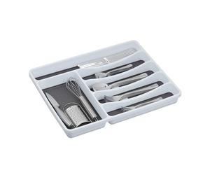 Relaxdays Portaposate da Cassetto, Divisore per Posate, Organizer da Cucina, HxLxP: 4,5 x 33 x 40 cm, Bianco Grigio