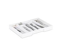 Relaxdays Portaposate da cassetto estraibile larghezza variabile da 5 a 7 scomparti in bambù HLP: 5x48x33,5 cm bianco