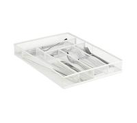 relaxdays Portaposate da Cassetto, Metallo, Organizer per la Cucina, 6 Scomparto, Divisori, HxLxP 5,5x29x41 cm, Bianco