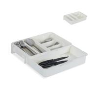 Relaxdays Portaposate da Cassetto, Regolabile, 7 Scomparti, Posate & Accessori Cucina, Plastica, 6x23,5x31,5 cm, bianco