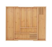Relaxdays Portaposate da Cassetto, Regolabile, 6-8 Scomparti, 5 x 32 x 43 cm, con 2 Ceppi Portacoltelli, bambù, Naturale, Fibra di Legno