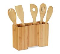 Relaxdays, HLP, Naturale Portaposate da Cucina in Bambù, 5 Cucchiai in Legno, Portautensili Allungabile, HxLxP: 17x25x10 cm