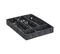 relaxdays Portaposate, Divisore per Posate da Cassetto, 4 Scomparti, Utensili, Intrecciato, HxLxP: 4,5x26x36 cm, Grigio