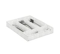 Relaxdays Portaposate, Divisore per Posate da Cassetto, 4 Scomparti, Utensili, Intrecciato, HxLxP: 4,5x26x36 cm, Bianco