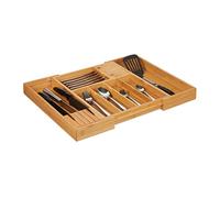 relaxdays Portaposate in Legno di Bambù, Estraibile, 2 Blocchi per Coltelli, 5-7 Scomparti, HLP 5x56x43 cm, naturale