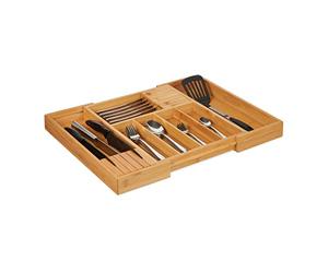 relaxdays Portaposate in Legno di Bambù, Estraibile, 2 Blocchi per Coltelli, 5-7 Scomparti, HLP 5x56x43 cm, naturale