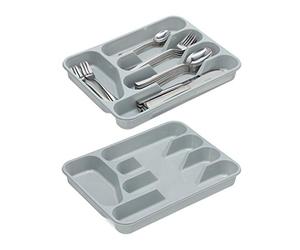 Relaxdays Portaposate, Ste da 2, Divisore per Posate da Cassetto, 5 Scomparti, Utensili Cucina, HLP 4x25x33 cm, Grigio