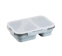 Relaxdays Portapranzo con Posate, 2 Scomparti, Box Riscaldabile al Microonde, Ermetico per Alimento, Silicone, Grigio, 6,5 x 26,5 x 18,5 cm