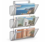 Relaxdays Portariviste da parete, argento | in ferro, con viti incluse, 3 ripiani, HxLxP: 41x32,5x12 cm
