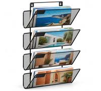 Relaxdays Portariviste da parete, nero | in ferro, 4 ripiani, HxLxP: 43 x 32,5 x 12 cm