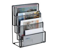 Relaxdays Portariviste da Scrivania in Metallo, Organizer Portadocumenti, 4 Scomparti Portagiornali, 43x33x18 cm, Nero, Acciaio