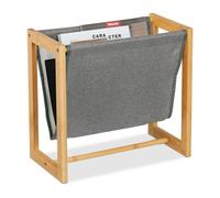 Relaxdays Portariviste da Terra in bambù e Stoffa, Porta Riviste e Giornali Formato A4, HxLxP: 37x39,5x21 cm, Naturale, Poliestere