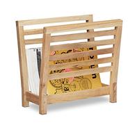 Relaxdays Portariviste da Terra in Legno di Noce, Porta Giornali Moderno, HxLxP: 38,5x26,5x40 cm, Salvaspazio, Naturale
