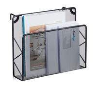 Relaxdays Portariviste in Metallo da Muro, Organizer Portagiornali da Appendere, Cesto Portadocumenti, 28x35,5x10, Nero, Acciaio