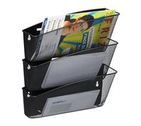 Relaxdays Portariviste in Metallo da Muro, Organizer Portagiornali a Parete, 3 Cesti Portadocumenti, 39x36x12 cm, Nero