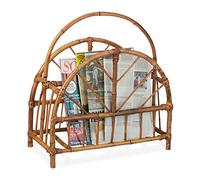 Relaxdays Portariviste, Portagiornali Rotondo, Organizer per Quotidiani, Rattan, Marrone, 47 x 43,5 x 20,5 cm ca.