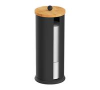 Relaxdays Portarotoli Carta Igienica, Contenitore Porta 3 Rotoli di Riserva, 49x14,5 cm, Piantana in Ferro e bambù, Nero, Plastica
