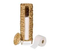 Relaxdays Portarotoli Carta Igienica, Contenitore Porta 4 Rotoli di Riserva, 50,5x16 cm, Piantana in Giacinto Naturale, Fibra vegetale