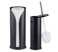 Relaxdays Portarotoli e scopino WC, 2 pz, metallo, nero, set bagno