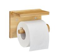 Relaxdays Portarotolo Carta Igienica con Ripiano, Cellulare & Salviette, bambù, Accessorio Bagno, 12x16x10,3, Naturale, 1 pz