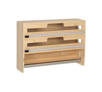 Relaxdays Portarotolo da Parete 3 in 1, per Rotolo da Cucina, Pellicola di Alluminio, Trasparente, bambù, Altezza x Larghezza x profondità: 25 x 37 x 10 cm, Colore Naturale