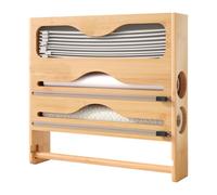 Portarotolo da Parete Relaxdays 4 in 1, Cucina, Pellicola, Alluminio, Sacchetti, bambù, HBT: 33x34,5x7 cm, Naturale