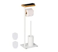 Piantana Porta Scopino Rotolo Carta Igienica Bagno Ferro Bambù Portascopino WC