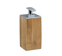 Relaxdays Portasapone Liquido bambù, Ricaricabile, HxLxP: 17 x 7 x 7 cm, Dosatore Lozioni, 225 ml, Legno, Naturale
