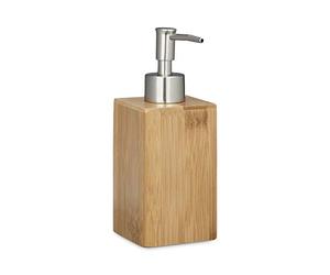 Relaxdays Portasapone Liquido in bambù Squadrato, Manuale, Dispenser per Lozioni, Legno, Marrone, 18 x 6,5 x 8 cm