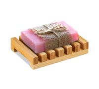 Relaxdays Porta Saponetta in bambù, Portasapone a Griglia, Piattino Sapone Solido, L x P 11,5 x 8,5 cm, Legno, Naturale