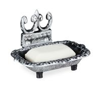 Relaxdays Portasaponetta in Design Antico, Piattino Rettangolare per Saponetta con Supporto Ghisa, Portasapone. Argento, 1 pz