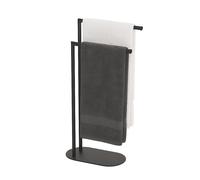 Relaxdays Portasciugamani a 2 Bracci Sfalsati, Piantana da Bagno, HLP: 78,5x38,5x17 cm, Porta Asciugamani in Ferro, Nero