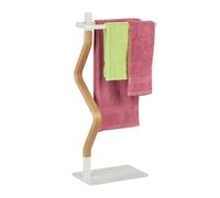 Relaxdays Portasciugamani a 2 Bracci, Piantana Autoportante da Bagno e Cucina, Porta Asciugamani HLP 78x40x20 cm, Bianco, Acciaio