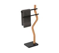 Relaxdays Portasciugamani a 2 Bracci Sfalsati, Piantana da Bagno, 86x37x18 cm, Porta Asciugamani in Ferro e Legno, Nero, Plastica