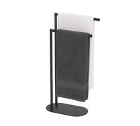 Relaxdays Portasciugamani a 2 Bracci Sfalsati, Piantana da Bagno, HLP: 78,5x38,5x17 cm, Porta Asciugamani in Ferro, Nero