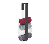 Relaxdays Portasciugamani Adesivo da Parete, Senza Fori, Asta 45 cm, in Acciaio Inox Opaco, Autoadesivo, da Bagno, Nero, 1 pz